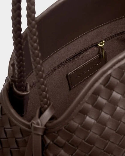 KATIE LOXTON Nova Hand Woven Large Shoulder Bag in Chocolate
