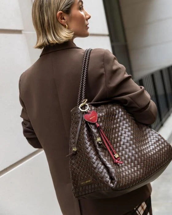 KATIE LOXTON Nova Hand Woven Large Shoulder Bag in Chocolate