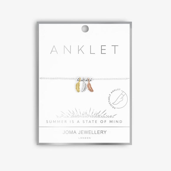 Joma Jewellery Three Tone Feather Anklet