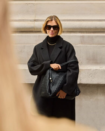 KATIE LOXTON Nova Hand Woven Large Shoulder Bag in Black