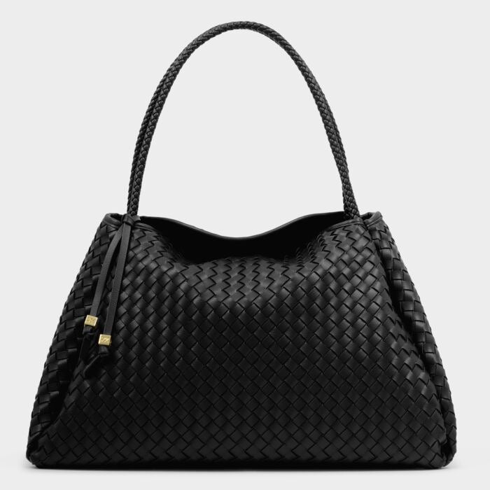 KATIE LOXTON Nova Hand Woven Large Shoulder Bag in Black