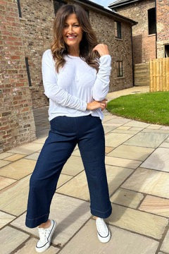 Ladies Darlene Wide Leg Trousers Dark Denim