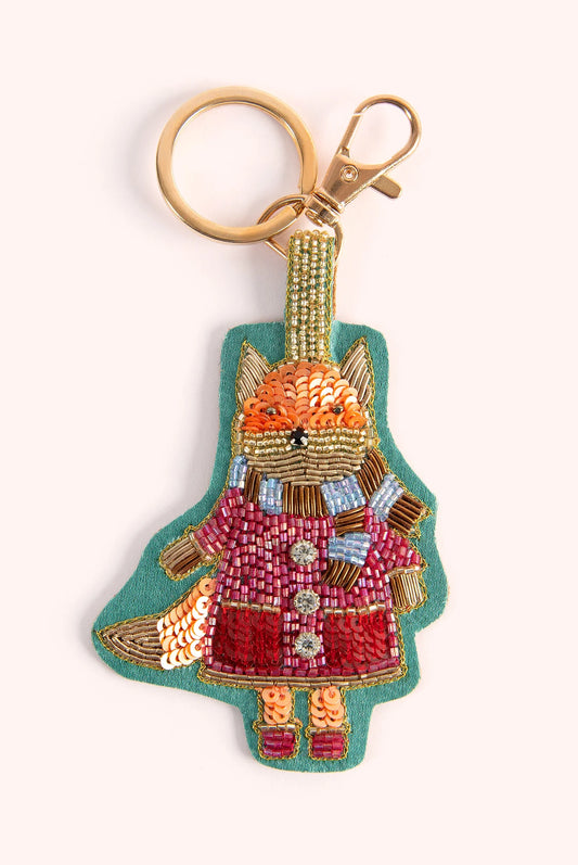 Powder Beaded Key Chain or Bag Charm - Fall Fox