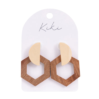 KiKi Earrings by Splosh Wooden Hexagon