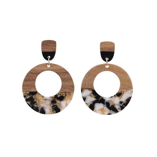 KiKi Earrings by Splosh Black and White Wood Hoop