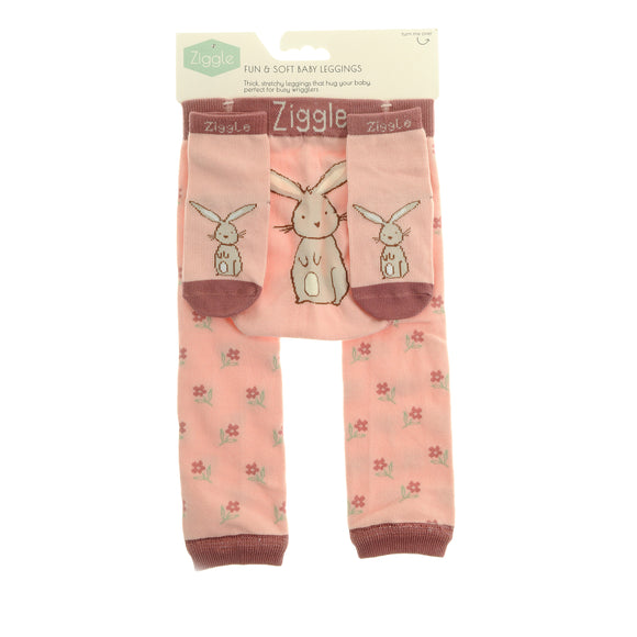 Ziggle Baby Leggings and sock set, Pink Bunnies 0-6 months
