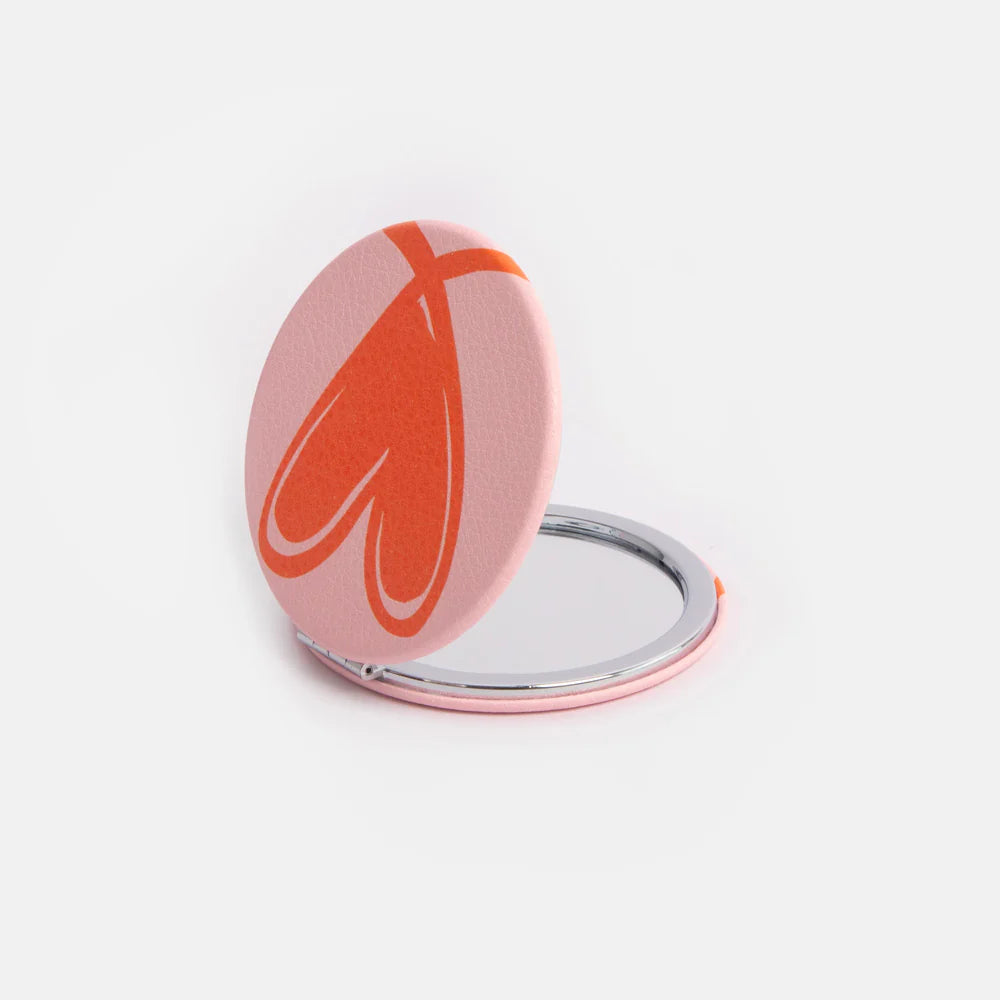 Caroline Gardner Orange Heart Round Pocket Mirror