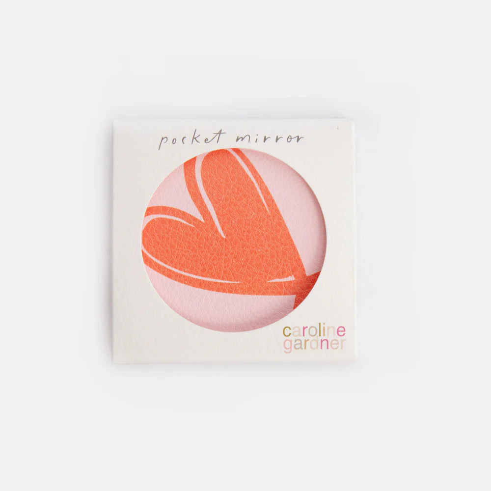 Caroline Gardner Orange Heart Round Pocket Mirror