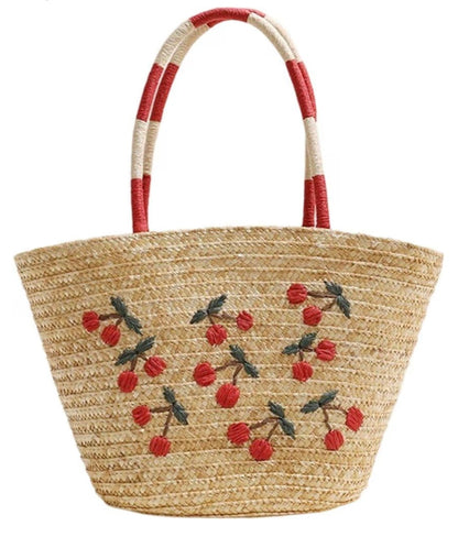 Natural Straw Cherries Large Shopper