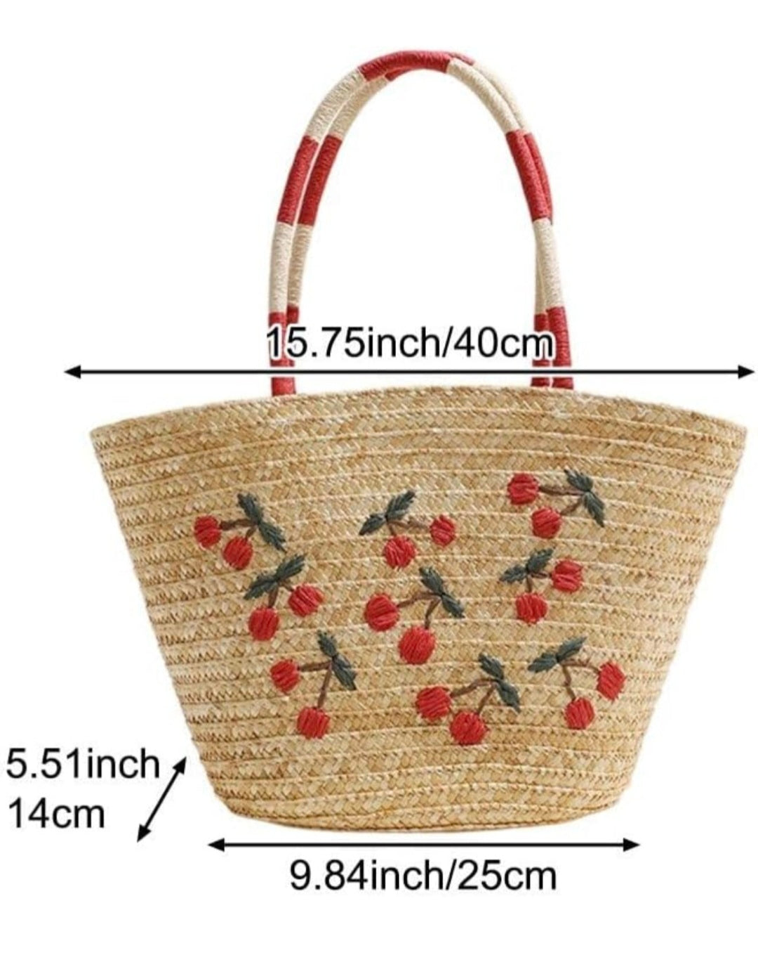 Natural Straw Cherries Large Shopper