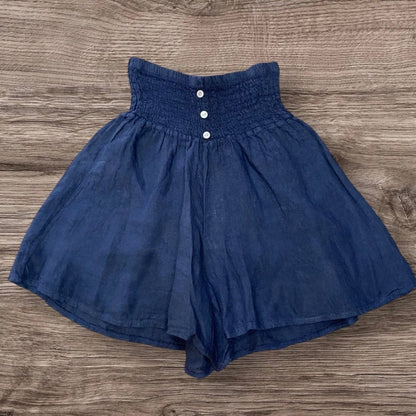 High Waist Shirred Wide Leg Shorts