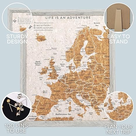 Travel Map Europe Desk Size - Grey