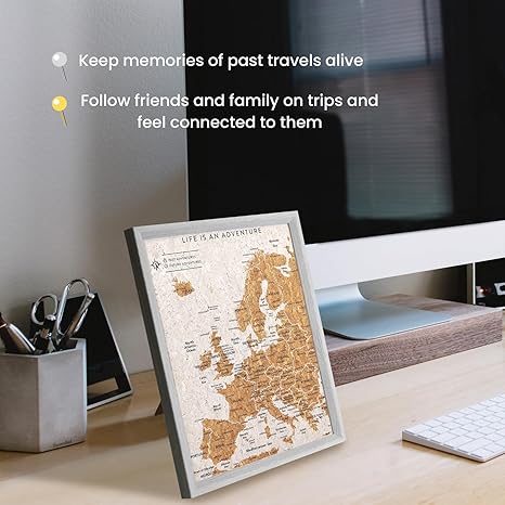 Travel Map Europe Desk Size - Grey