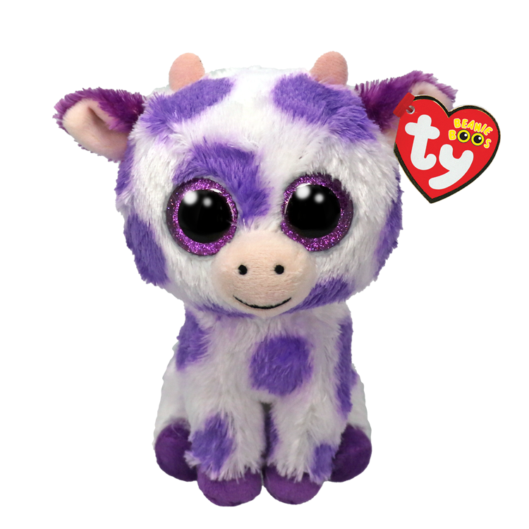 TY Ethel Cow Beanie Boos - purple spotted cow