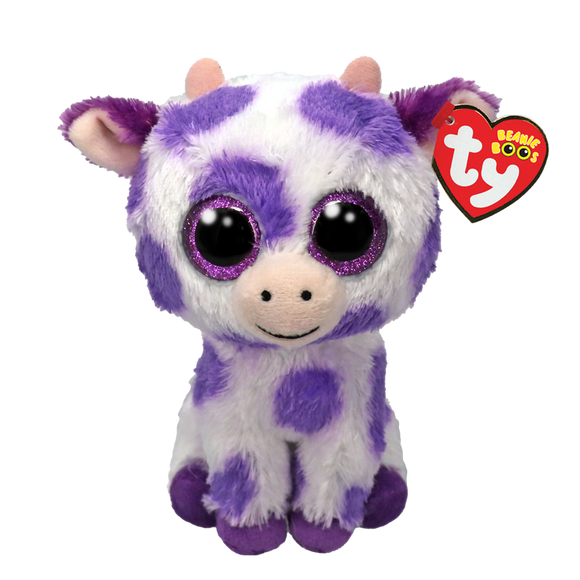 TY Ethel Cow Beanie Boos - purple spotted cow