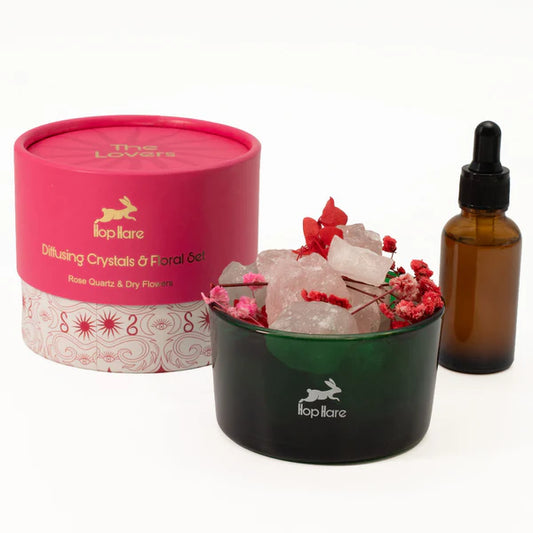 Hop Hare Diffusing Crystals & Floral Set, Rose Quartz and Dry Flowers - The Lovers
