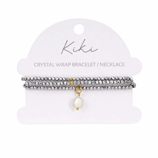 Kiki Crystal Wrap Bracelet / Necklace Silver Mist