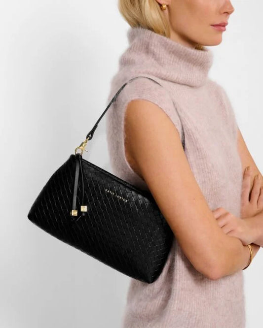 KATIE LOXTON Nova Woven Small Shoulder Bag in Black