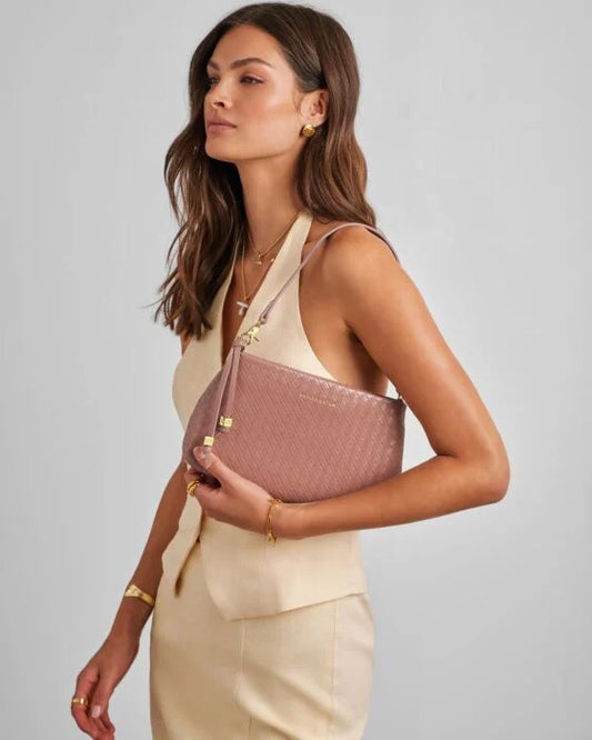 KATIE LOXTON Nova Woven Small Shoulder Bag in Pink Clay