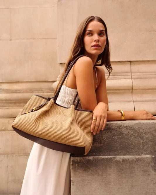 KATIE LOXTON Nova Natural Shoulder Tote in Bitter Chocolate