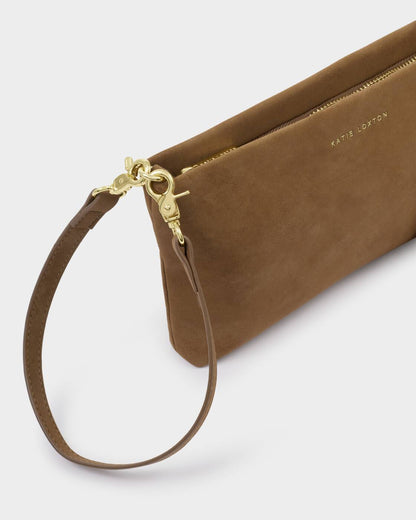 Katie Loxton Cord Suedette Clutch or Shoulder Bag in Caramel