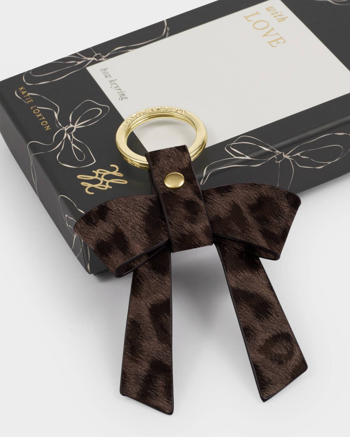 Katie Loxton Gift Boxed Bow-tiful Keyring Chocolate Leopard