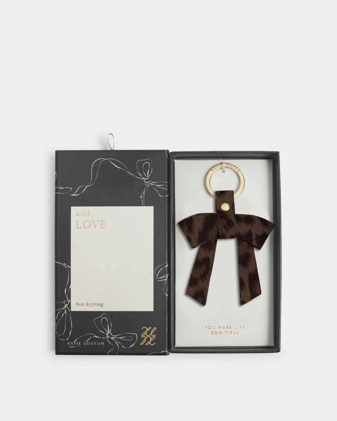 Katie Loxton Gift Boxed Bow-tiful Keyring Chocolate Leopard