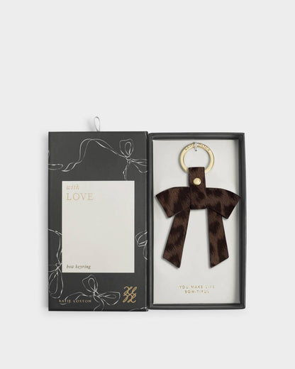 Katie Loxton Gift Boxed Bow-tiful Keyring Chocolate Leopard