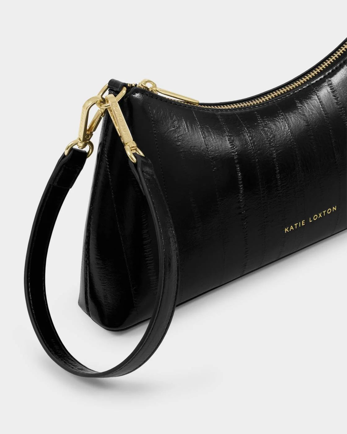 Katie Loxton Miley Small Shoulder Bag in Black Eel Texture