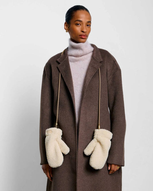 Katie Loxton Teddy Mittens with Strap - Cream