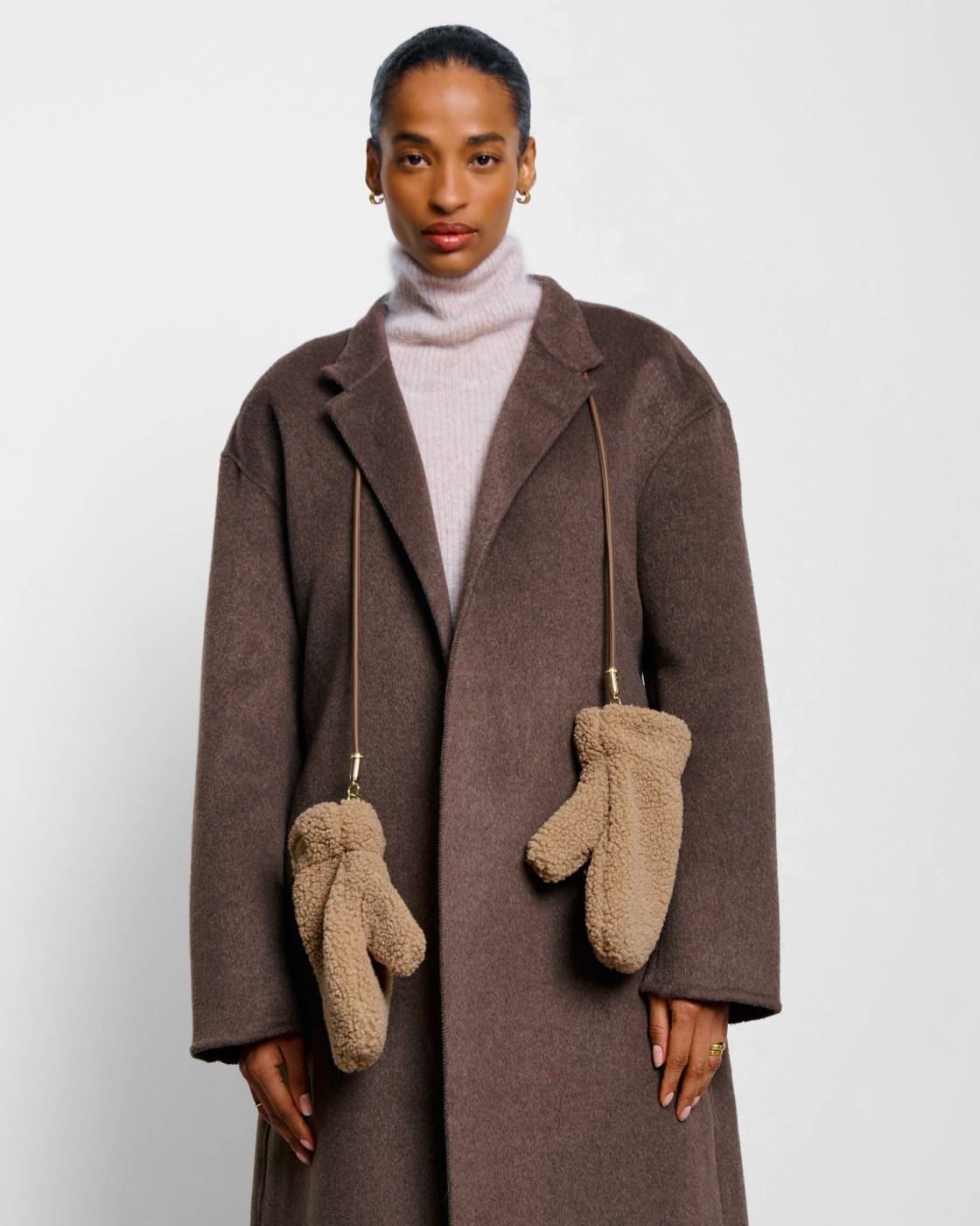 Katie Loxton Teddy Mittens with Strap - Tan