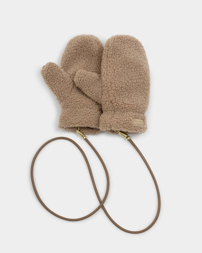 Katie Loxton Teddy Mittens with Strap - Tan