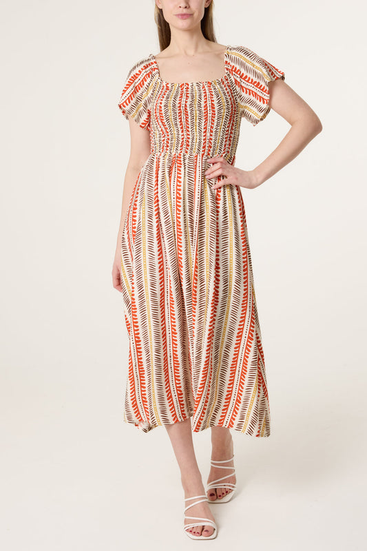 Abstract Square Neck Summer Dress
