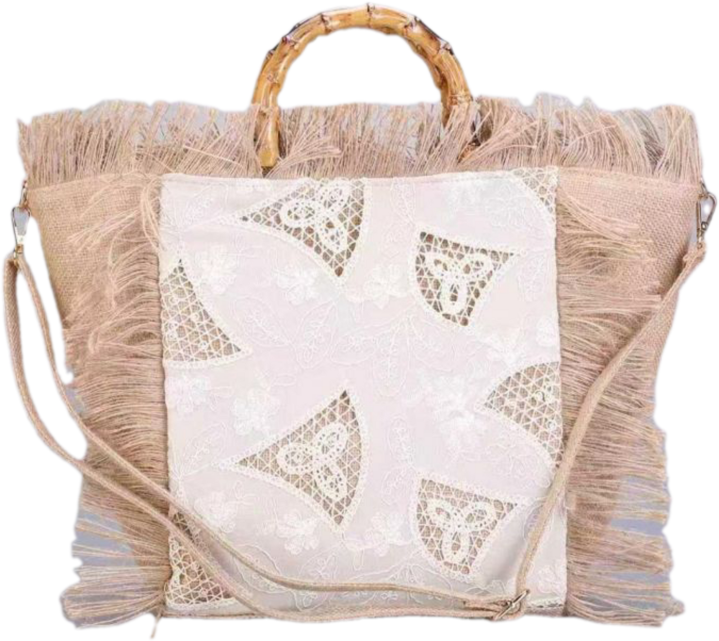 Boho Hessian and Lace Summer Shopper Beach Bag