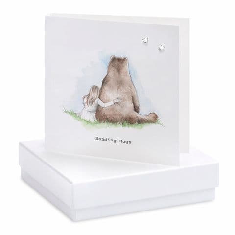 Crumble and Core Boxed Bear & Girl Silver Heart Earrings Card